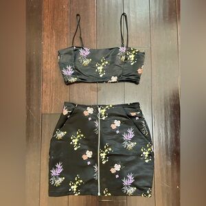 Black Floral Mini Skirt & Crop Top Set